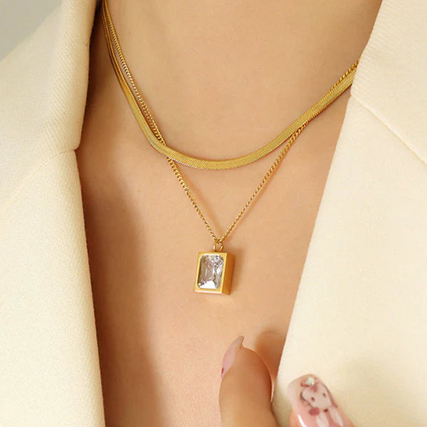 EMERALD CHARM DOUBLE CHAIN NECKLACE