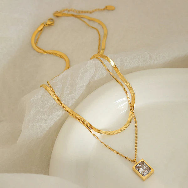 EMERALD CHARM DOUBLE CHAIN NECKLACE