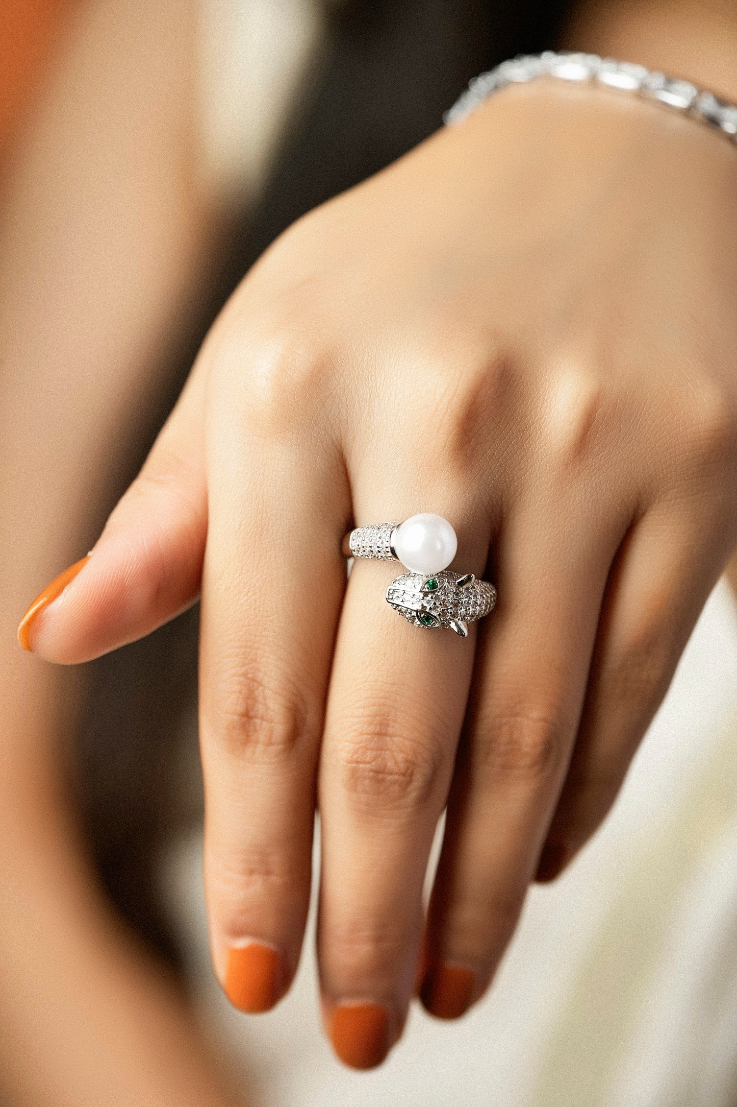 PEARL PANTHER AMERICAN DIAMOND PEARL RING