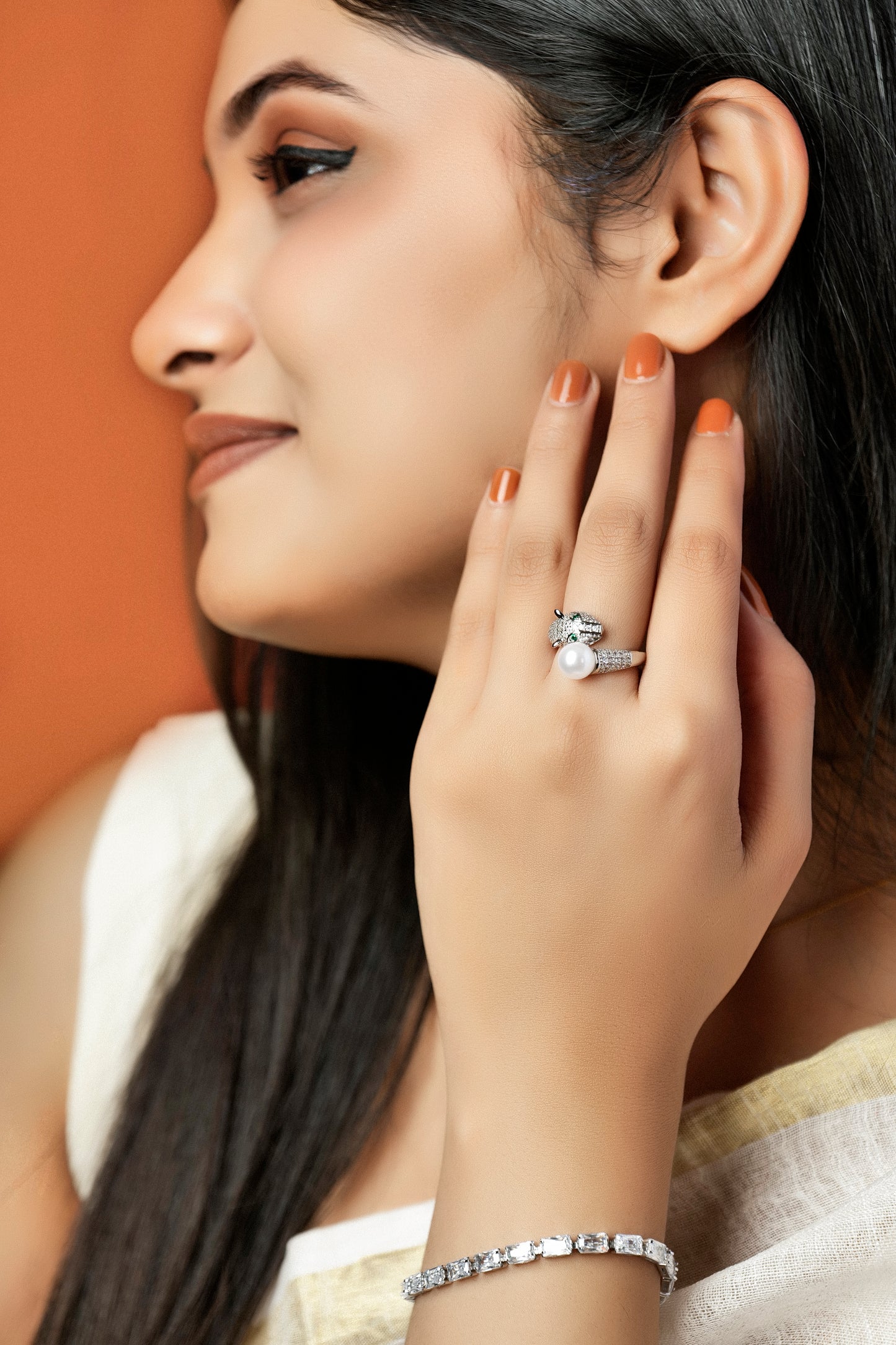 PEARL PANTHER AMERICAN DIAMOND PEARL RING