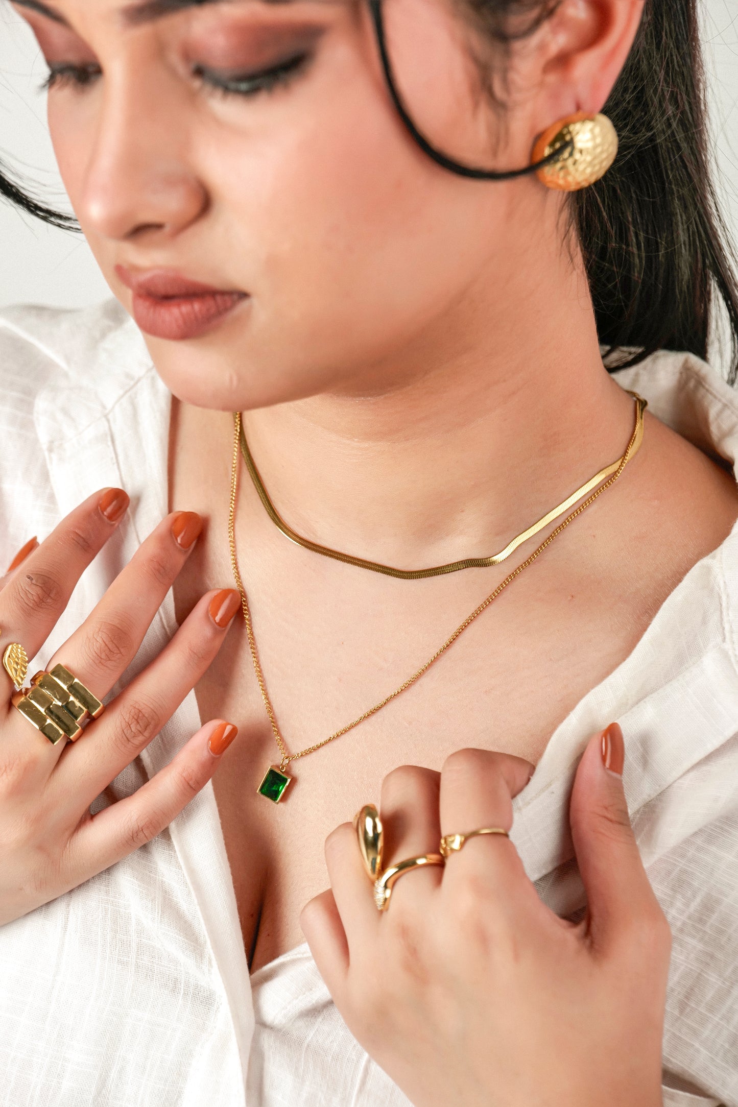 EMERALD CHARM DOUBLE CHAIN NECKLACE