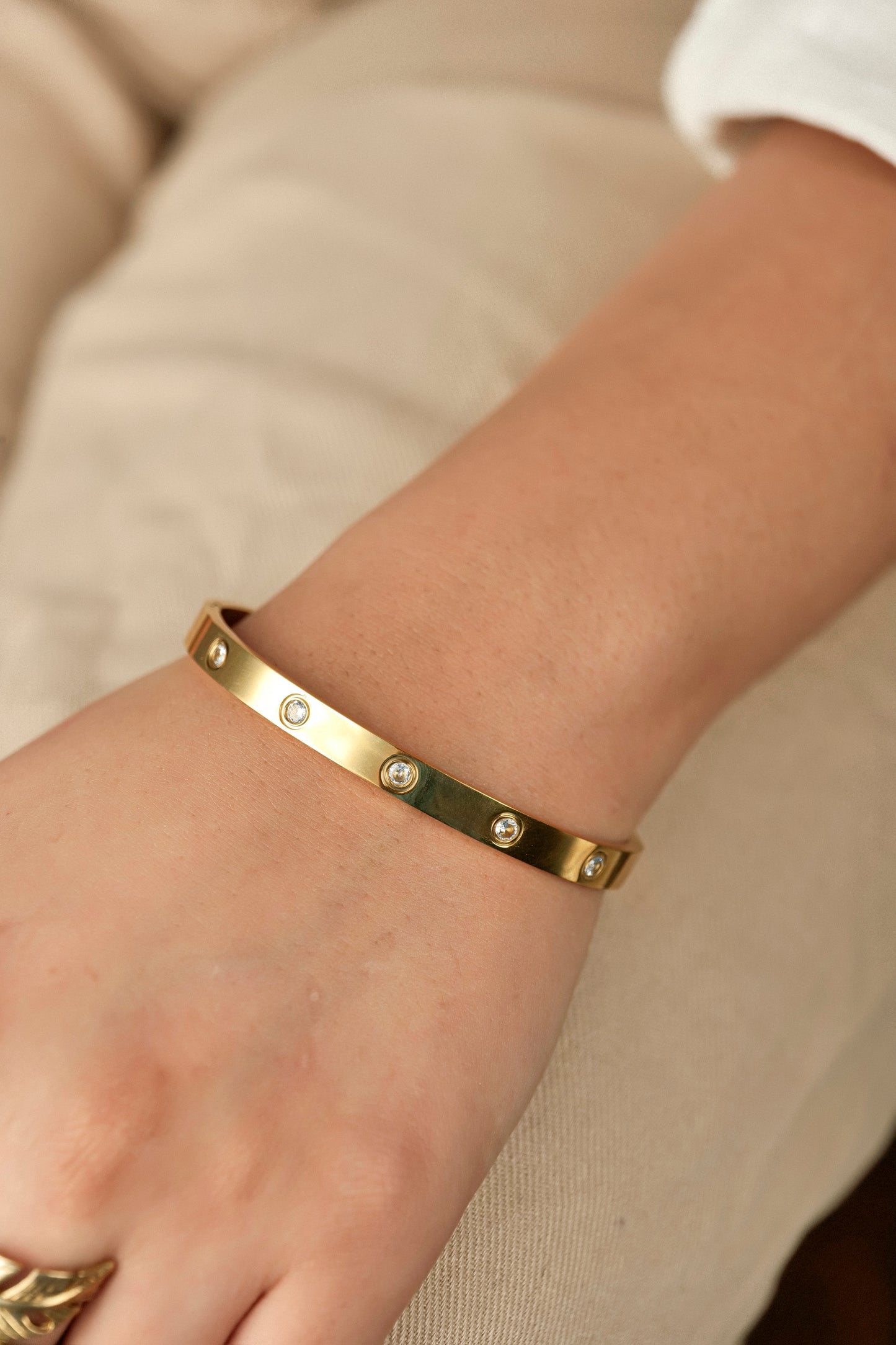 STAINLESS STEEL CLASSIC CRYSTAL SCREW BANGLE BRACELET