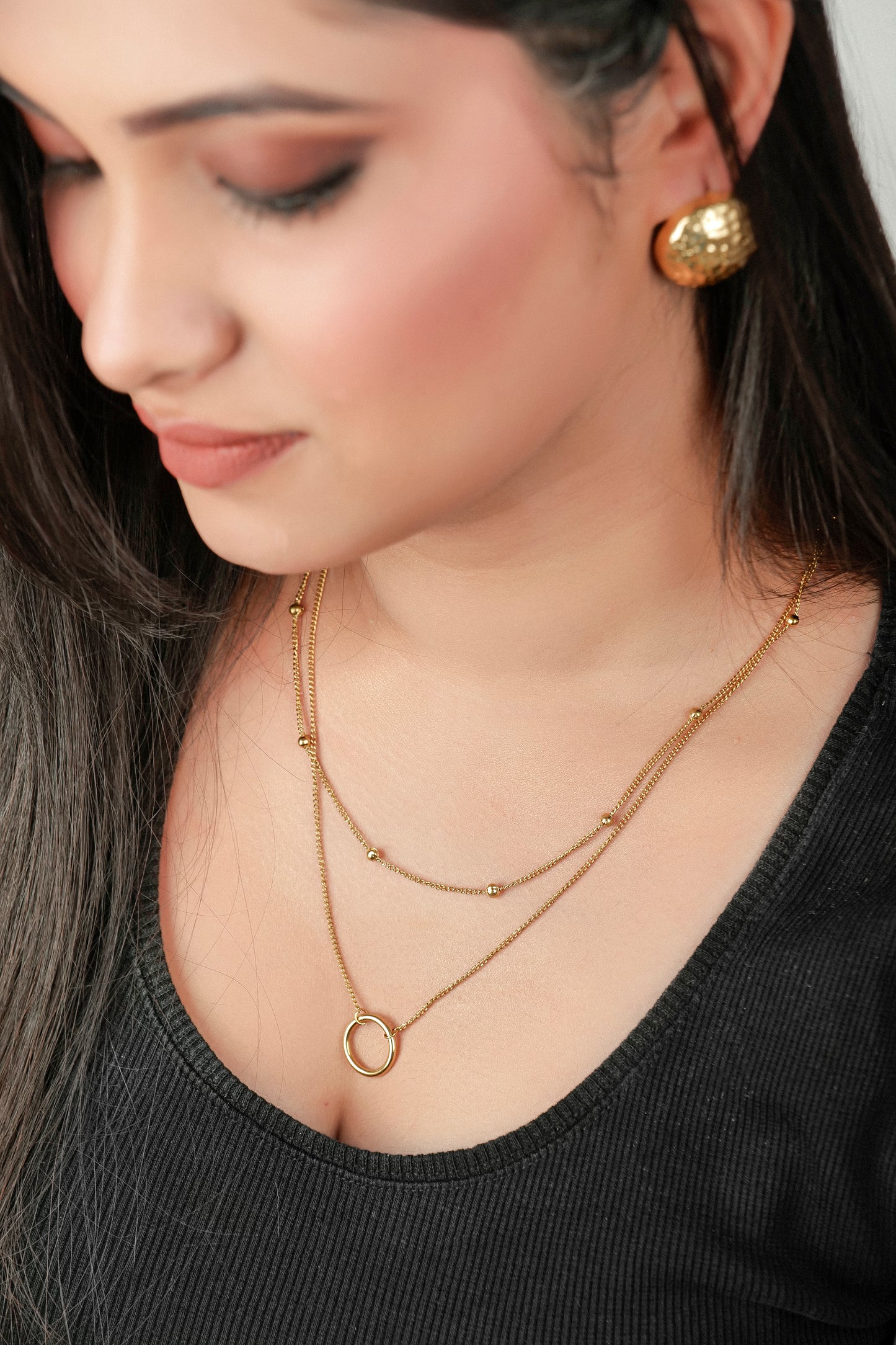 CIRCLE CHAIN DOUBLE LAYERED NECKLACE