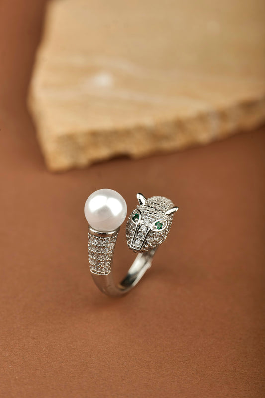 PEARL PANTHER AMERICAN DIAMOND PEARL RING