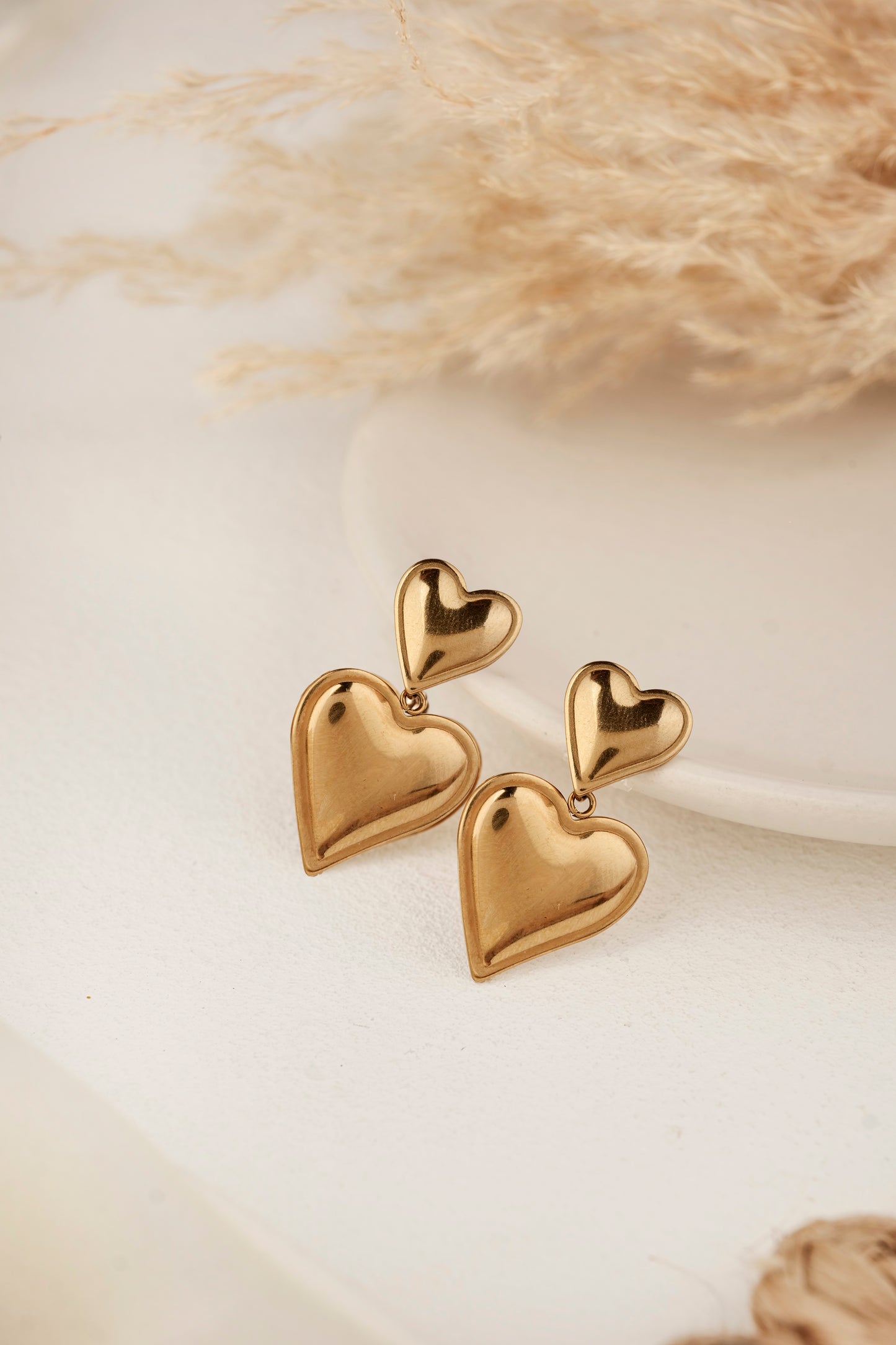 DOUBLE HEART DROP EARRINGS