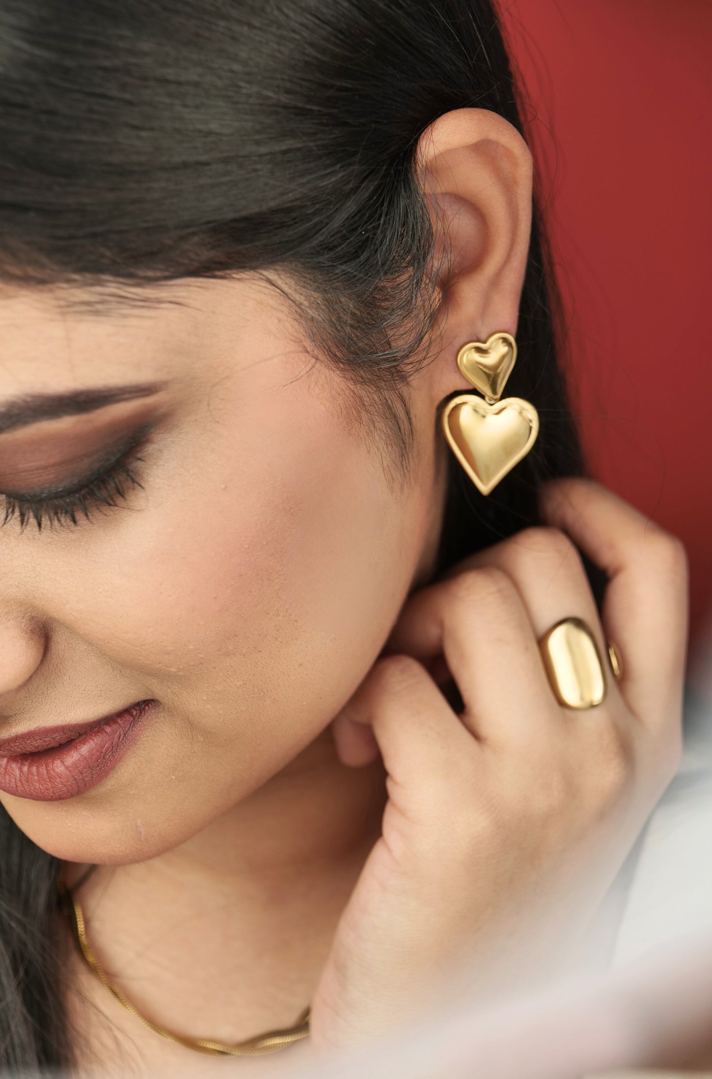 DOUBLE HEART DROP EARRINGS