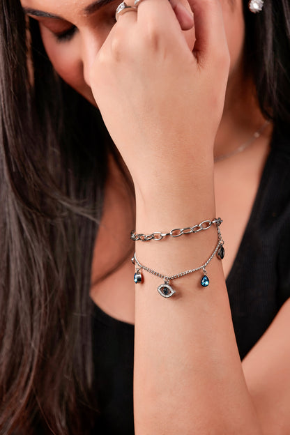 STAINLESS STEEL EVIL EYE CHARM BRACELET
