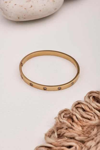 STAINLESS STEEL CLASSIC CRYSTAL SCREW BANGLE BRACELET