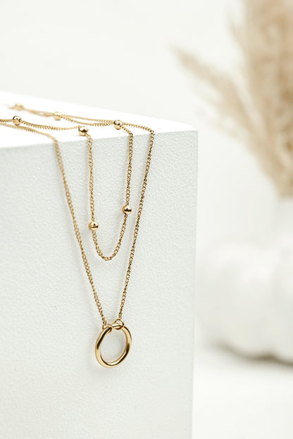 CIRCLE CHAIN DOUBLE LAYERED NECKLACE