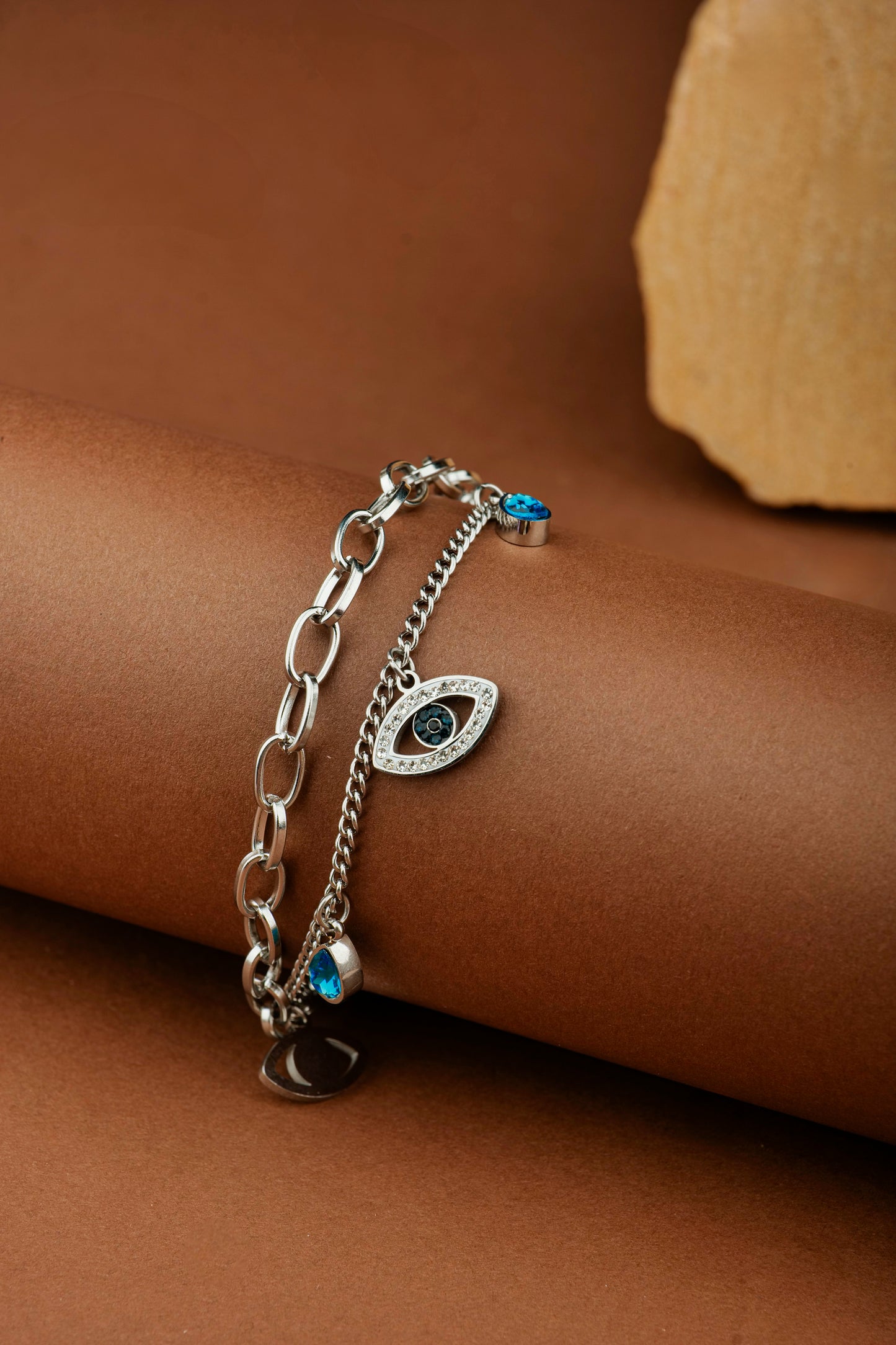 STAINLESS STEEL EVIL EYE CHARM BRACELET