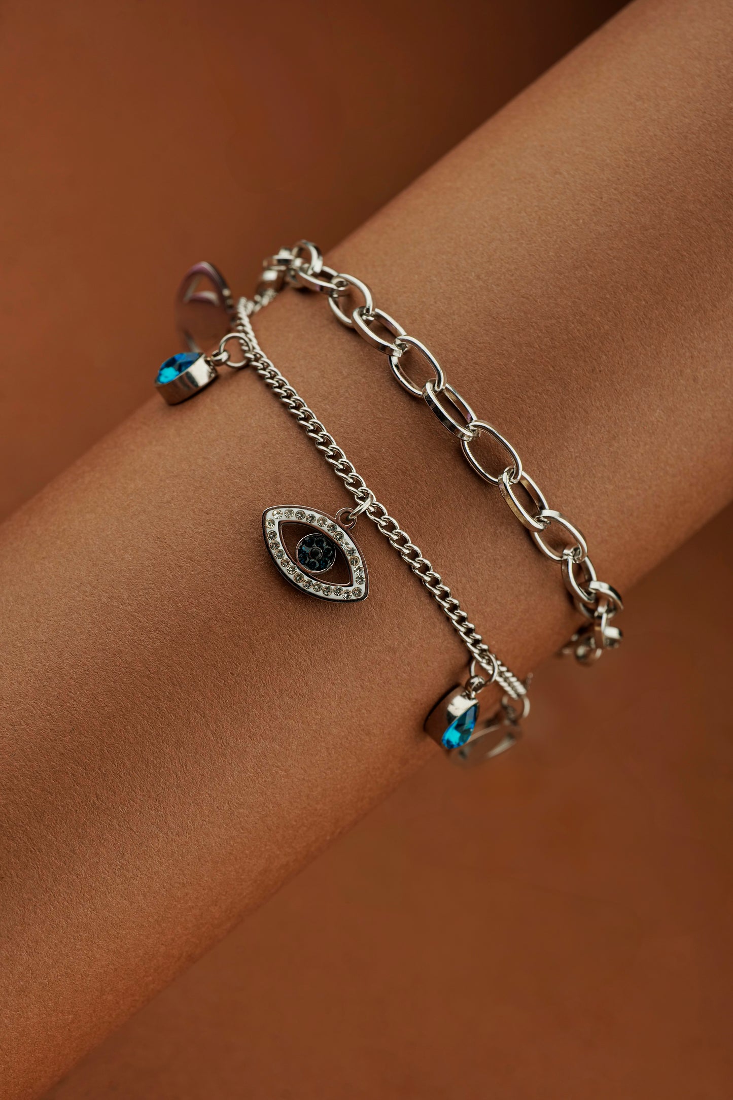 STAINLESS STEEL EVIL EYE CHARM BRACELET