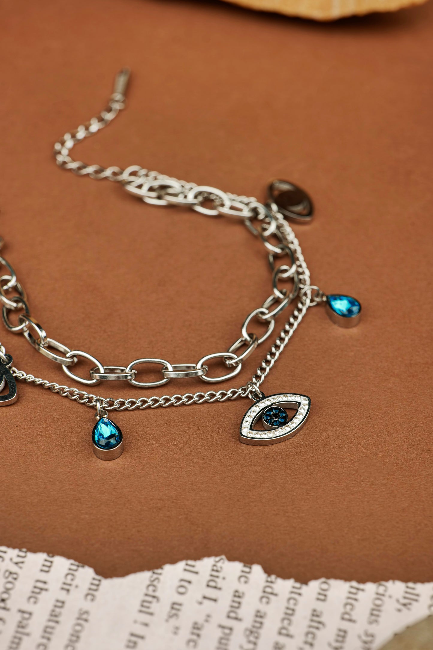 STAINLESS STEEL EVIL EYE CHARM BRACELET