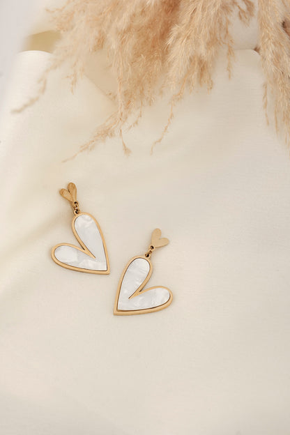WHITE HEART MOTHER OF PEARL DROP EARRINGS