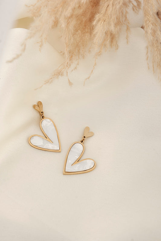 WHITE HEART MOTHER OF PEARL DROP EARRINGS
