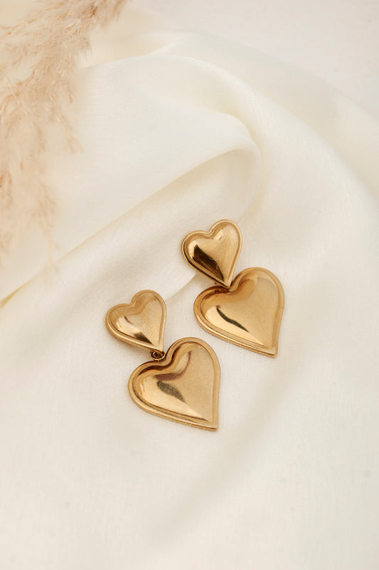 DOUBLE HEART DROP EARRINGS