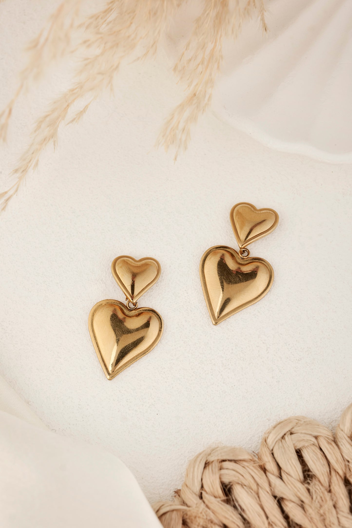 DOUBLE HEART DROP EARRINGS
