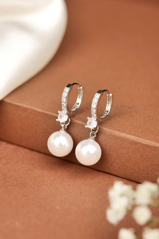 PEARL AND AMERICAN DIAMOND STUDDED EARRINGS
